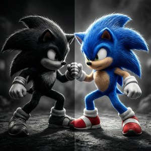 Sonic wat teen sy skadu veg, dubbele natuur. — Motorola Razr 2026 Muurpapier