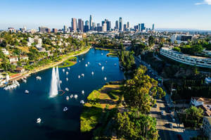 Sonsondergang Boulevard Echo Park-meer agtergrond — Sononderlaan Muurpapier