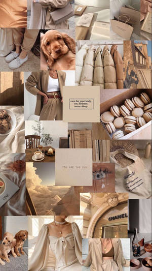Sorg vir Jou Liggaam Beige Estetiese Collage — Beige bruin estetiese GIF Muurpapier