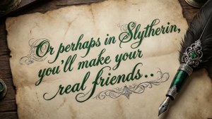 'n Perkament met die Sorteer-aanhaling van Slytherin. — Slytherin estetiek Muurpapier