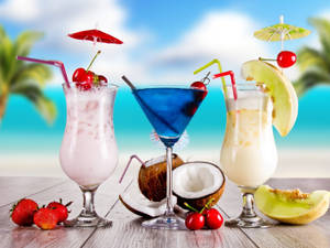 Meloen, Bessie, Blou Curaçao Tropiese Drinke agtergrond — 4:3 Muurpapier