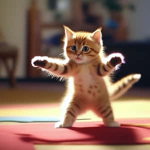 Speelse Kitten Dans in Sonverligte Kamer — Dansende kat Muurpapier