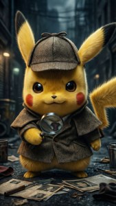 Pikachu as 'n speurder wat 'n saak ondersoek in 'n noir-omgewing. — Pikachu Muurpapier