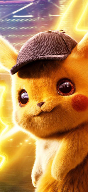 Speurder Pikachu met geel neonligte-agtergrond — iPhone 12 Muurpapier