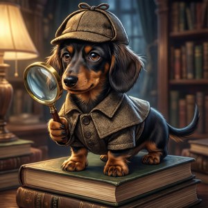 'n Slim anime-tekkel wat as speurder ondersoek instel in 'n knus biblioteek. — Galaxy Watch Muurpapier
