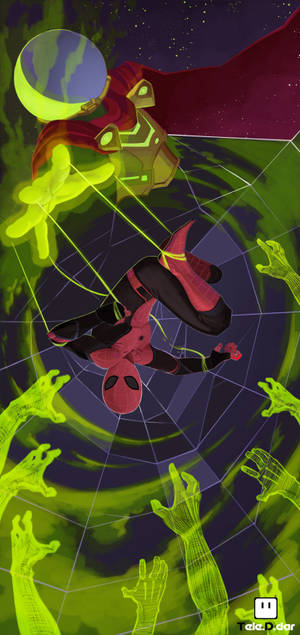 Spinnekopman Ver Van Huis Mysterio Fan-kuns agtergrond. — iPhone 16 Pro Max Muurpapier