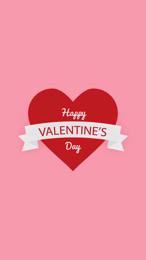 Groot rooi hart met teks wat "Happy Valentine's Day" in die middel sê op 'n pienk agtergrond. — Warm Muurpapier