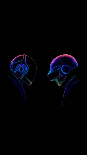 AMOLED-agtergrond van Daft Punk in gloeiende kleure van blou, pers en groen.