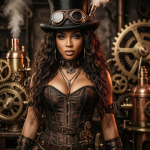 Doja Cat as 'n steampunk-uitvinder in 'n ratgevulde werkswinkel. — Doja Cat Muurpapier