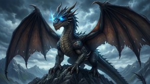 Koel anime-agtergrond van 'n draak op 'n berg. — Cool anime GIF Muurpapier