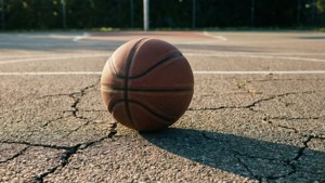 Verweerde bal en baan in 'n straatbal-omgewing — Basketbal GIF Muurpapier