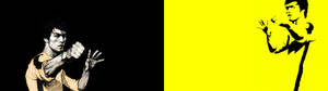 Swart en Geel Bruce Lee agtergrond — 3840x1080 Muurpapier
