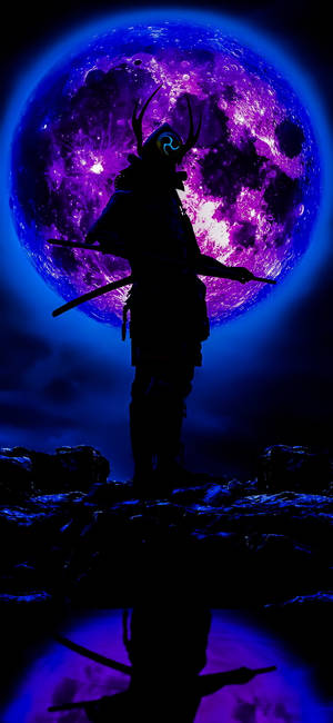 Swart en Pers Estetiese Samurai-foon — Galaxy S25 Ultra Muurpapier