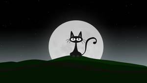 Swart Spotprent Kat Met Maan muurpapier — Cat Noir Muurpapier