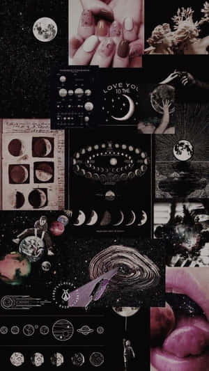 Swart Collage — Galaksie maan Muurpapier