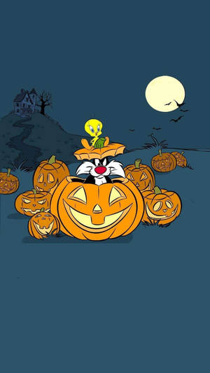 Sylvester op pampoen spotprent Halloween agtergrond