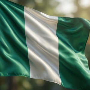Gestileerde Nigeriese vlag gemaak van vloeiende sy met 'n sagte briesie. — Huawei nova Flip Muurpapier
