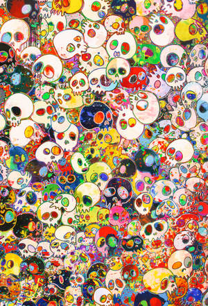Takashi Murakami Skulls Groot 4K — Xiaomi Pad 9 Pro Muurpapier