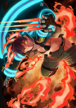 Tamaki Kotatsu met katore en stert van vuur uit Fire Force aanhanger-kuns muurpapier — OnePlus Pad 4 Muurpapier