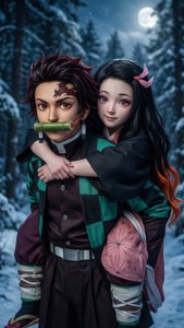Beskermende plakpapier van Tanjiro en Nezuko van Demon Slayer — Anime paartjie GIF Muurpapier