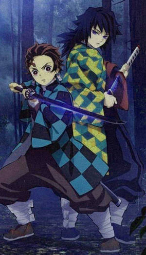 Tanjiro en Giyu Demon Slayer iPhone-agtergrond — Demon slayer iPhone agtergrond Muurpapier