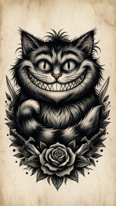 Cheshire-kat in tradisionele tatoeëer-ontwerpstyl. — Cheshire Cat Muurpapier