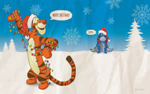 Tigger en Kersvader in die sneeu — Disney kersfees Muurpapier
