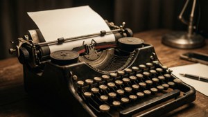 'n Antieke tikmasjien gereed om te skryf, met 'n nostalgiese sepiatoon. — Retro estetika Muurpapier