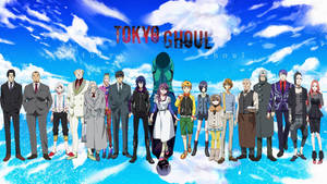 Tokyo Ghoul karakters blou lug plakkaat agtergrond — Tokyo Ghoul karakters Muurpapier