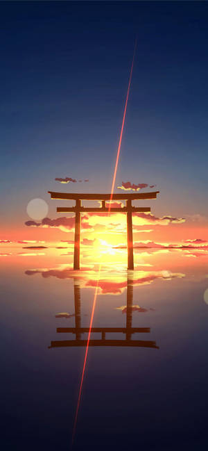 Torii-hek sondergang horison-agtergrond — iPhone 18 Muurpapier