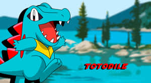 Totodile in rivieragtergrond — Pokémon Muurpapier