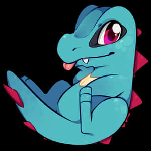 Totodile met Tong Uit — Anime lessenaar Muurpapier