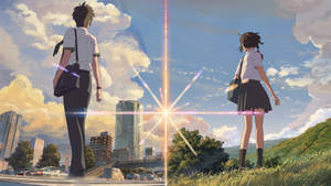 Twee Wêrelde Your Name Anime 2016 — Anime paartjie GIF Muurpapier
