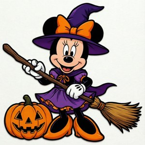 Minnie Muis as 'n heks in uitknip-SVG-styl met 'n pampoen. — Disney Halloween Muurpapier