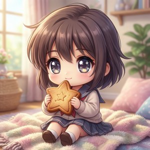 Chibi Ushio hou gelukkig 'n sterkoekie vas — Infinix Zero Muurpapier
