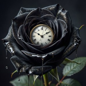 'n Surreële swart roos met 'n smeltende horlosie, Dali geïnspireer. — Galaxy Watch Muurpapier