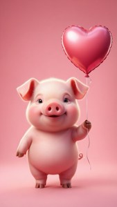 Romantiese plakpapier van 'n vark wat 'n hartballon vashou op pienk. — Oulike vark GIF Muurpapier