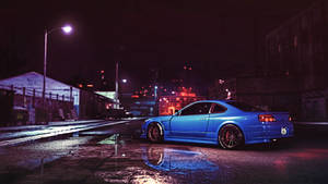 Verbluffende Blou JDM-motor wat gloei onder die naghemel — Jdm Cars Muurpapier