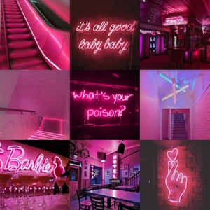 Neonpienk estetiese prente — Neon pienk esteties Muurpapier