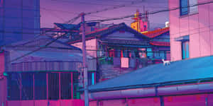 Anime City prente — Anime stad GIF Muurpapier