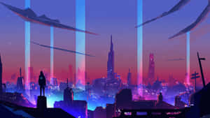 Neon City-agtergrond — Neon stad Muurpapier