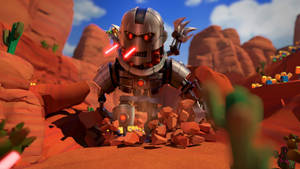Koel agtergrond van robot avater in Roblox-speletjie.