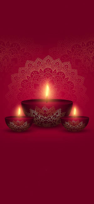 Diwali rooi kerslampe agtergrond — iPhone 16 Muurpapier