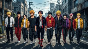 Die Tokyo Revengers-bende marsjeer saam. — Tokyo revengers Muurpapier