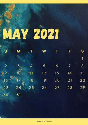 Mei 2021 kalender wêreldkaart skildery kunswerk in geel lettertipe muurpapier. — Oppo Pad 5 Mat-skerm Muurpapier