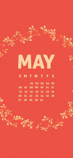 Rooi Mei-kalender met blomme-agtergrond. — iPhone 12 mini Muurpapier