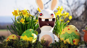 Rabbid van Rayman met kleurvolle Paaseiers vir Paasfees, Paasfees muurpapier — iMac Muurpapier