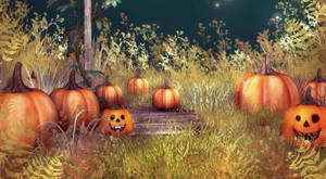 Vintage Halloween-pompoene in die grasveld