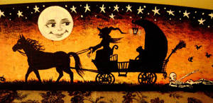 Vintage Heks in Koets vir Halloween