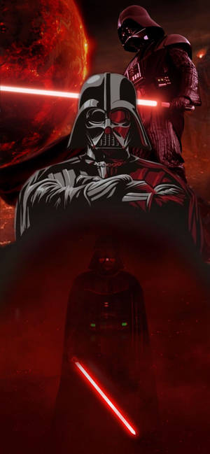 2D Star Wars Darth Vader gemengde kunswerk muurpapier. — iPhone 14 Muurpapier
